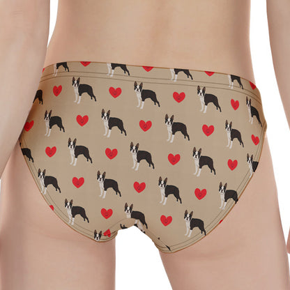Boston Terrier Heart Pattern Print Women's Panties