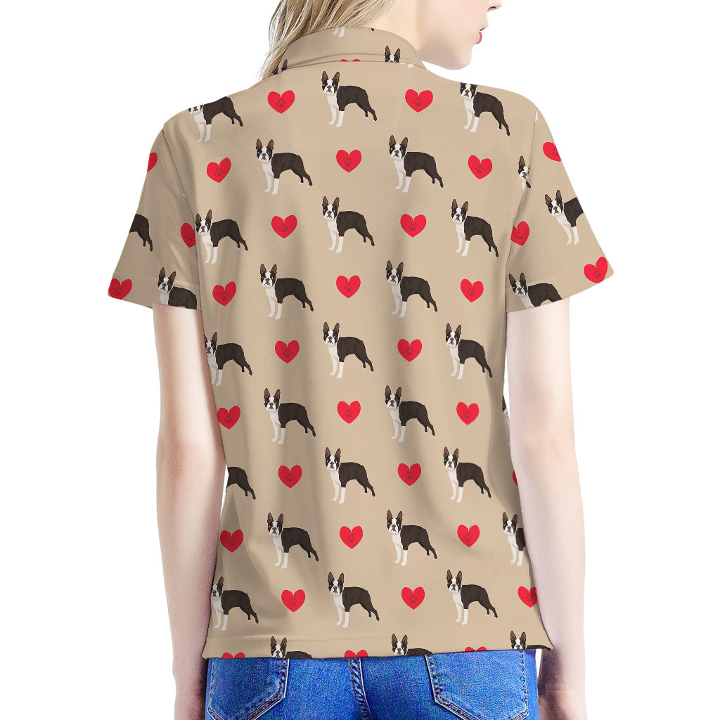 Boston Terrier Heart Pattern Print Women's Polo Shirt