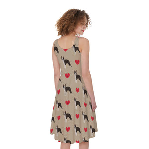 Boston Terrier Heart Pattern Print Women's Sleeveless Dress