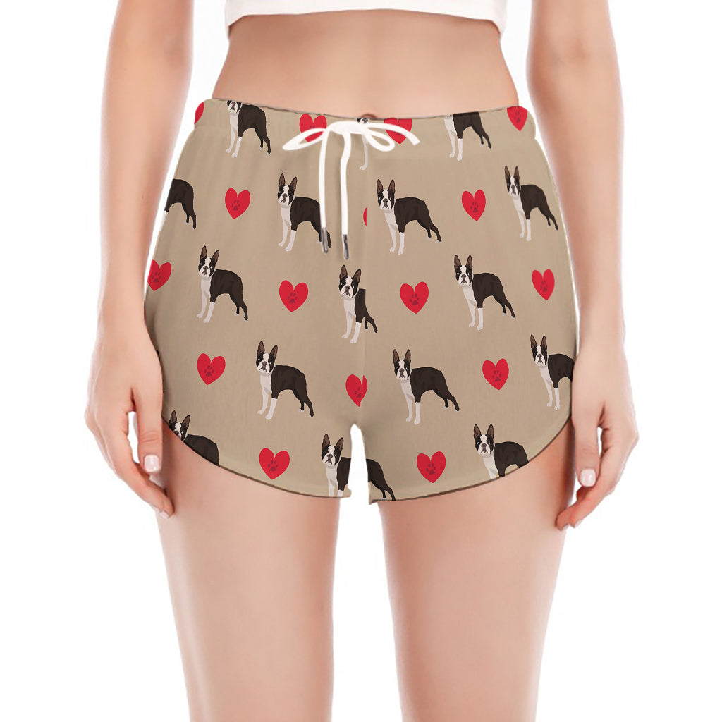 Boston Terrier Heart Pattern Print Women's Split Running Shorts