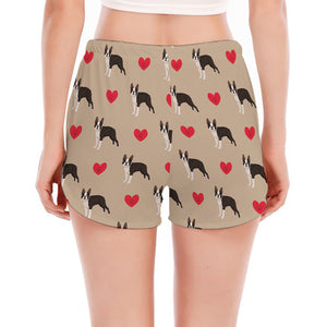 Boston Terrier Heart Pattern Print Women's Split Running Shorts