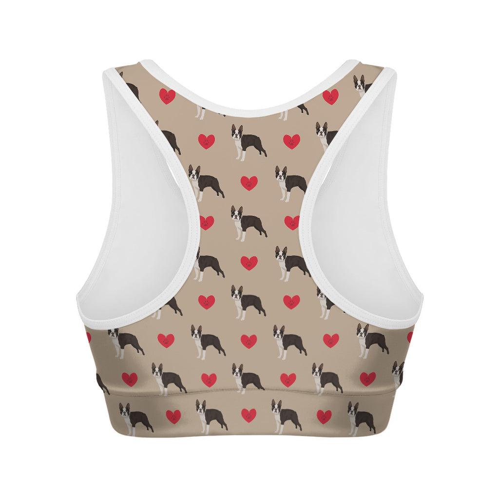 Boston Terrier Heart Pattern Print Women's Sports Bra