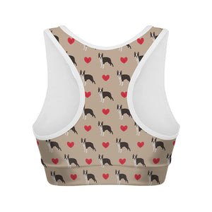 Boston Terrier Heart Pattern Print Women's Sports Bra