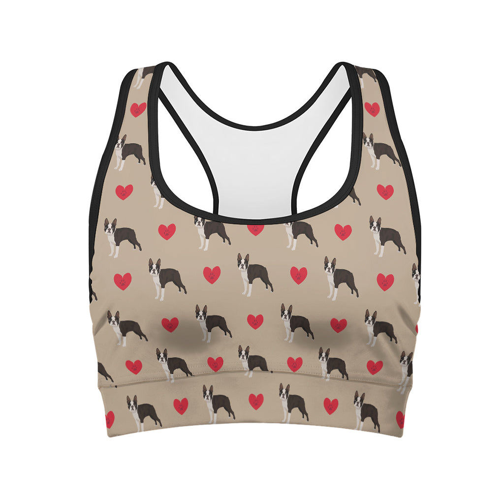 Boston Terrier Heart Pattern Print Women's Sports Bra