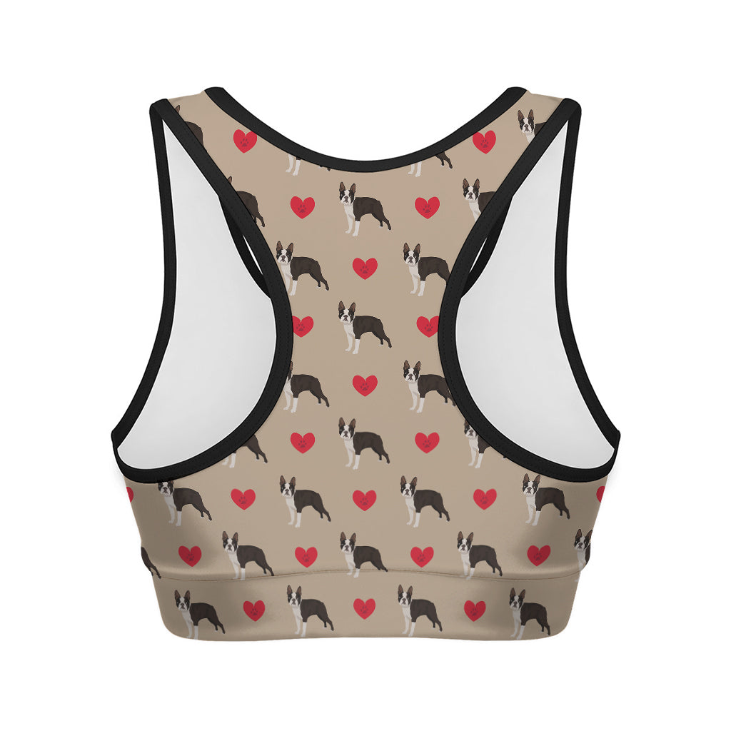 Boston Terrier Heart Pattern Print Women's Sports Bra