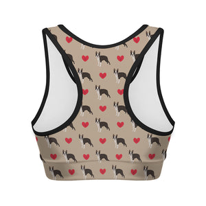 Boston Terrier Heart Pattern Print Women's Sports Bra