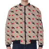 Boston Terrier Heart Pattern Print Zip Sleeve Bomber Jacket