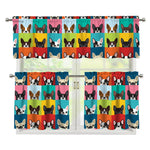 Boston Terrier Puppy Faces Print 3 Piece Kitchen Curtains