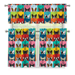 Boston Terrier Puppy Faces Print 3 Piece Kitchen Curtains