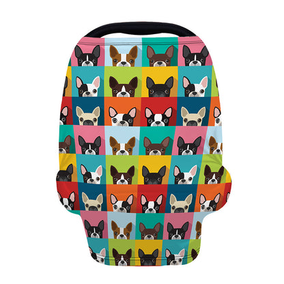 Boston Terrier Puppy Faces Print Baby Seat Cover
