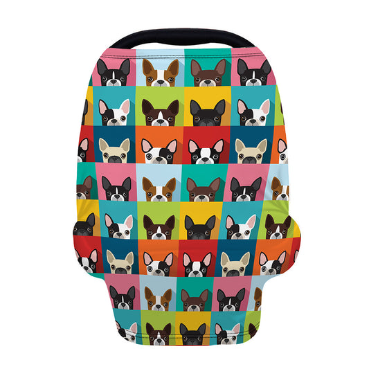 Boston Terrier Puppy Faces Print Baby Seat Cover