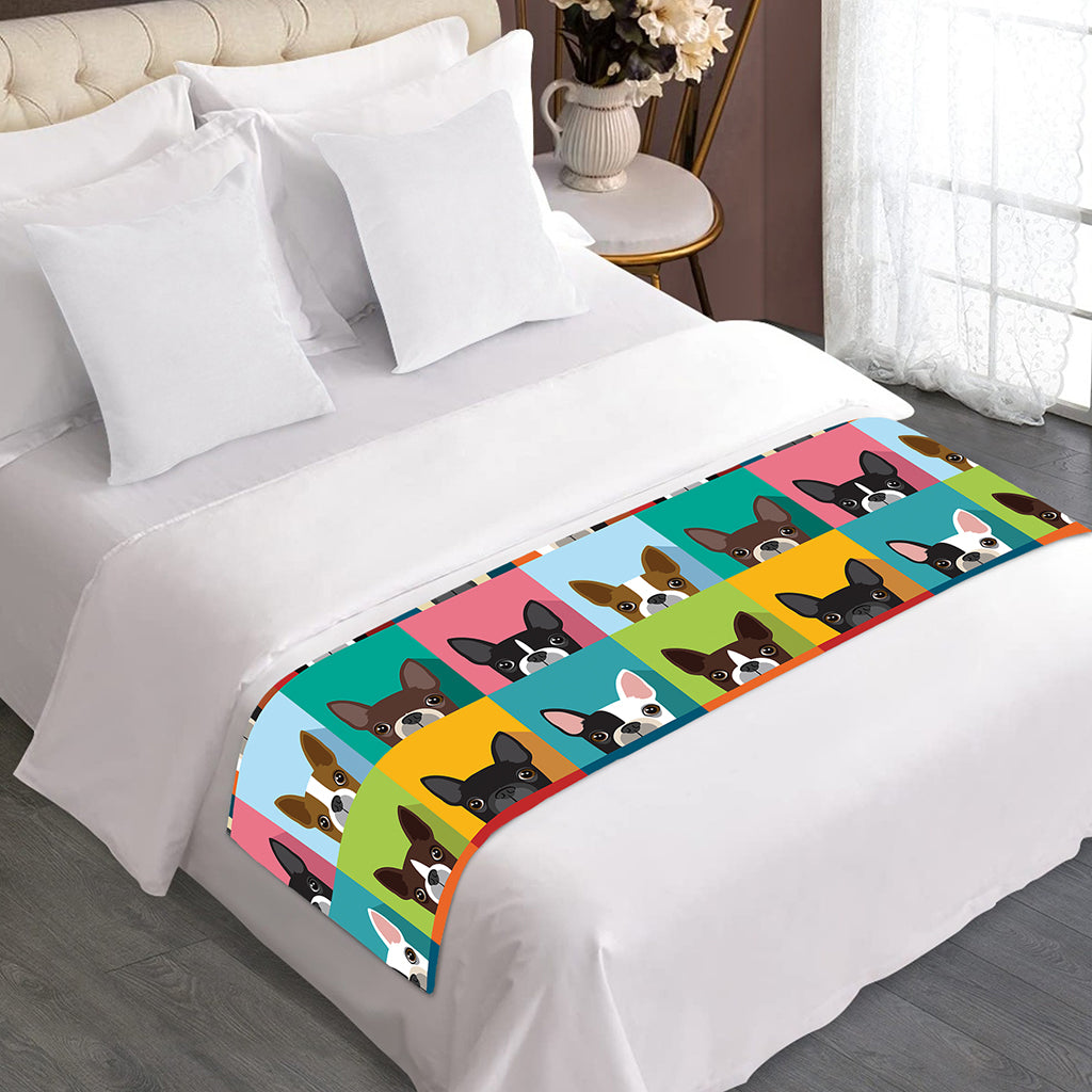 Boston Terrier Puppy Faces Print Bed Runner