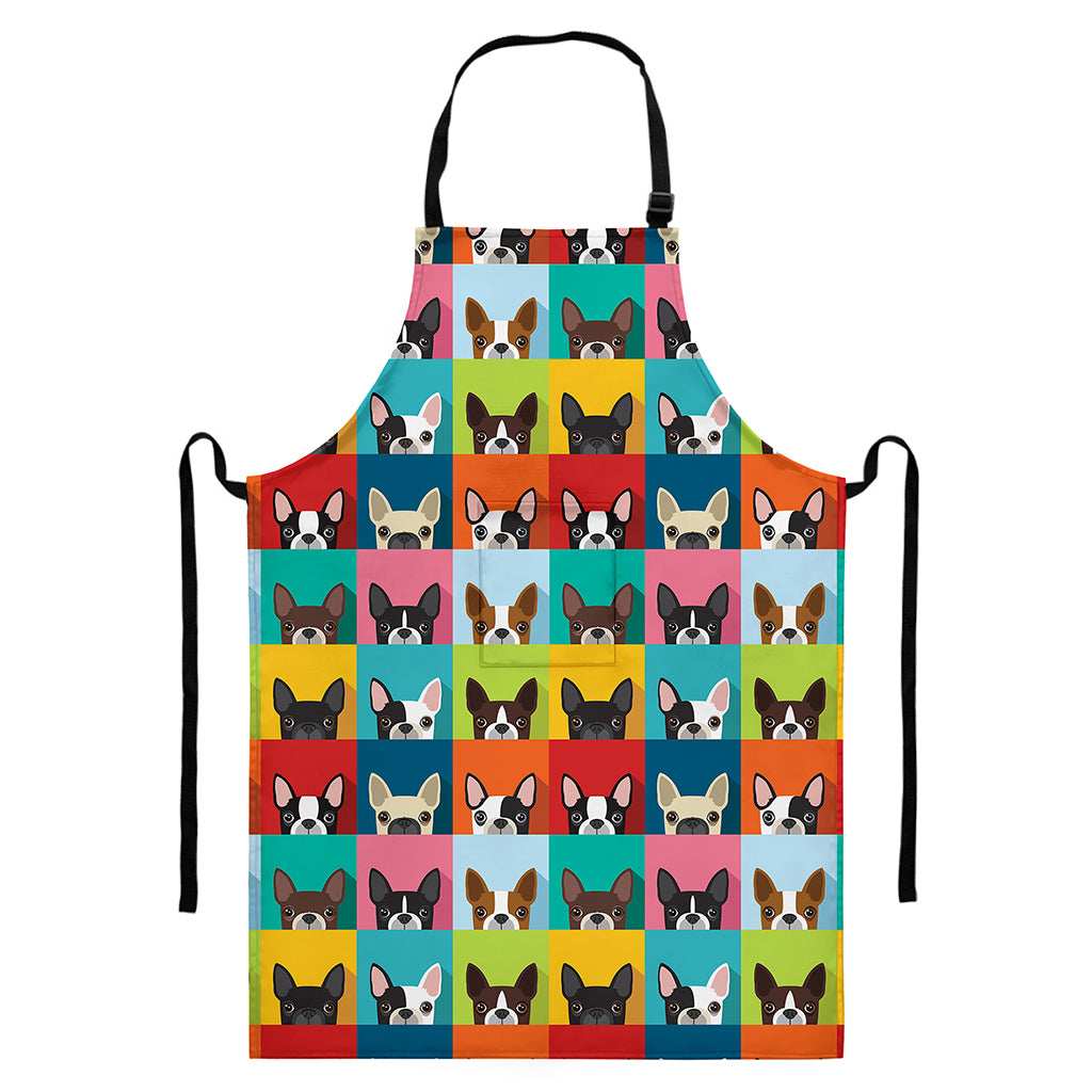 Boston Terrier Puppy Faces Print Bib Apron With Pocket