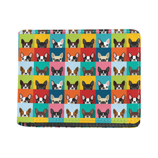 Boston Terrier Puppy Faces Print Bifold Wallet