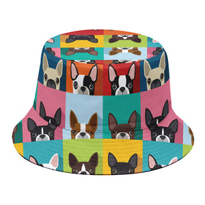 Boston Terrier Puppy Faces Print Bucket Hat