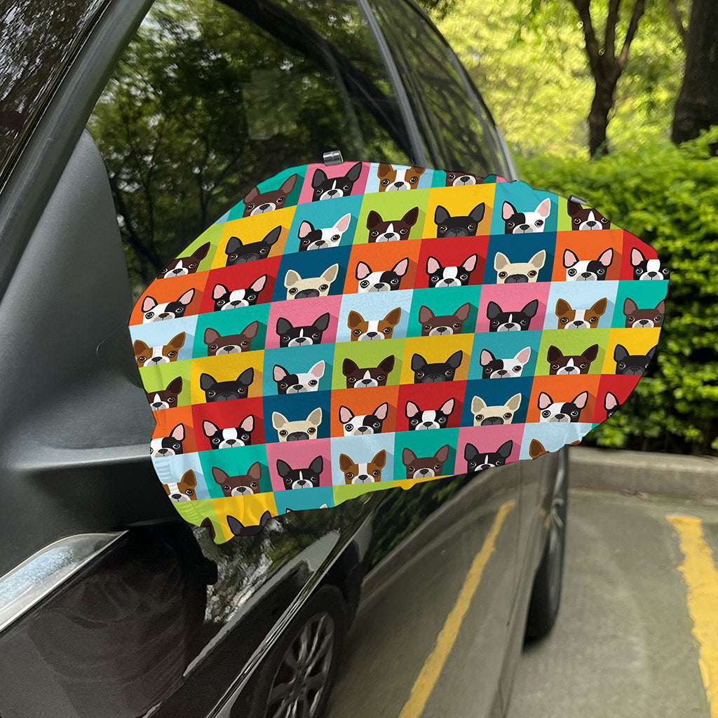 Boston Terrier Puppy Faces Print Car Side Mirror Covers