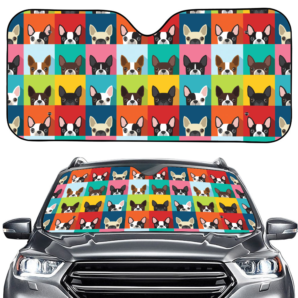 Boston Terrier Puppy Faces Print Car Windshield Sun Shade