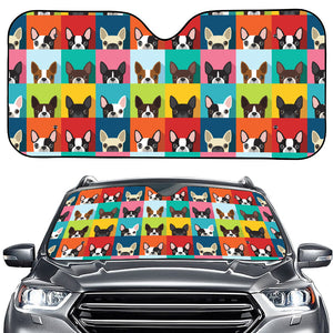 Boston Terrier Puppy Faces Print Car Windshield Sun Shade