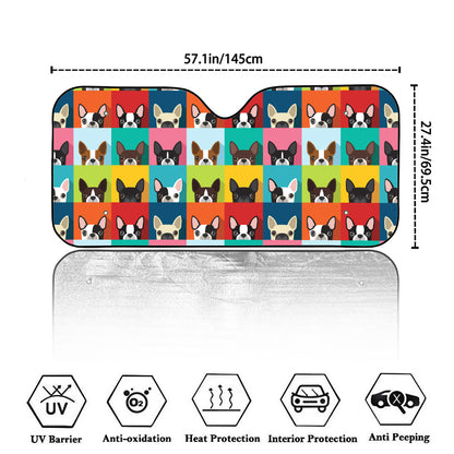Boston Terrier Puppy Faces Print Car Windshield Sun Shade