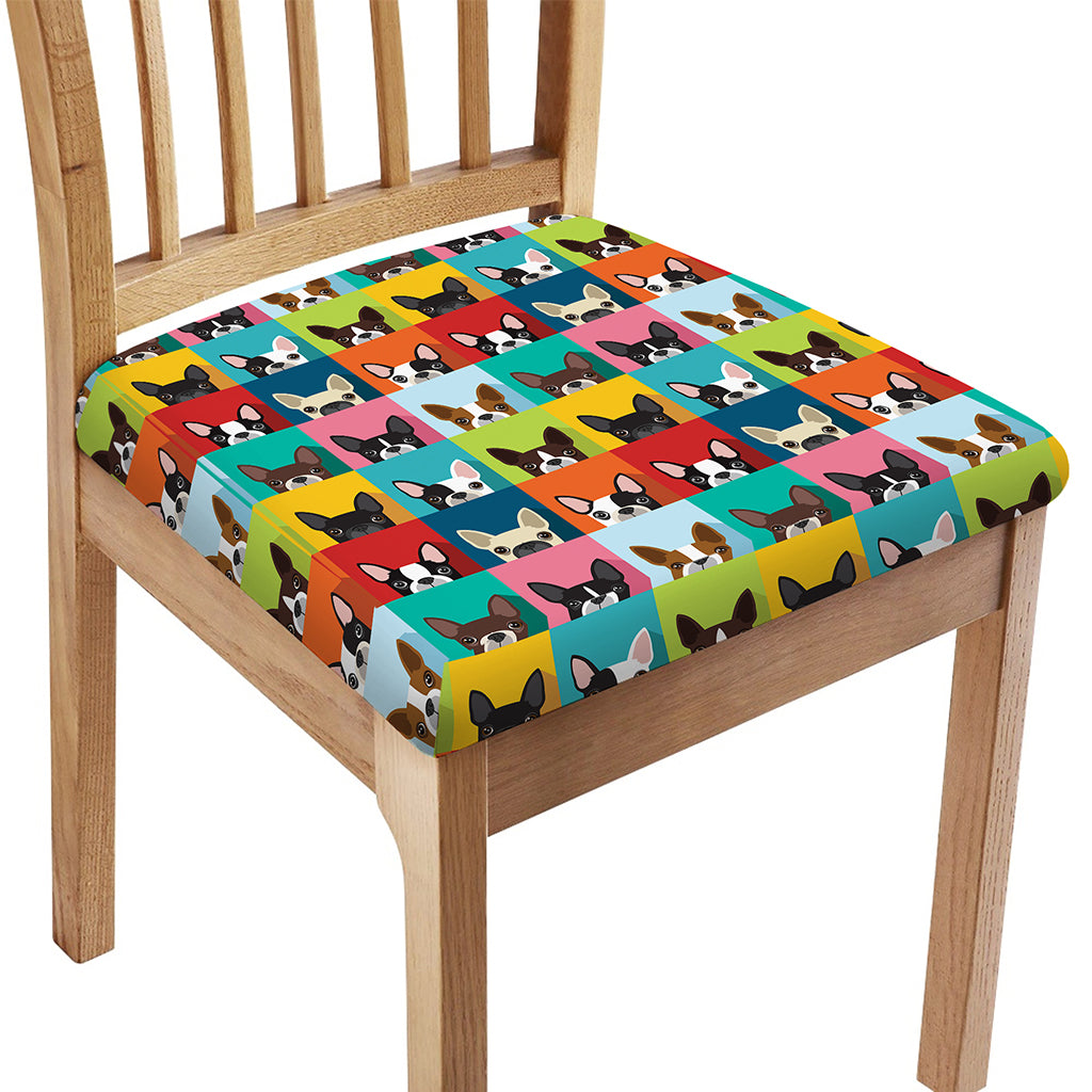 Boston Terrier Puppy Faces Print Chair Cushion Cover