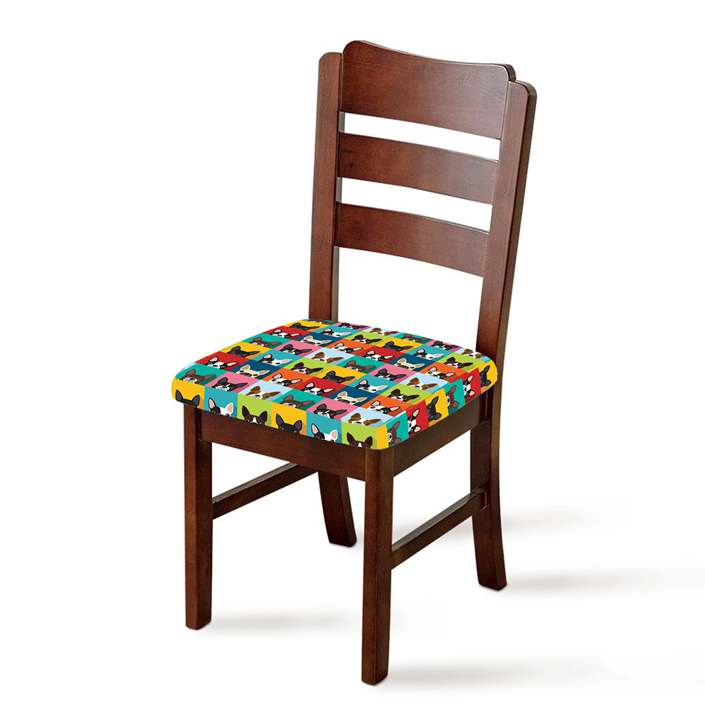 Boston Terrier Puppy Faces Print Chair Cushion Cover