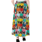 Boston Terrier Puppy Faces Print Chiffon Maxi Skirt