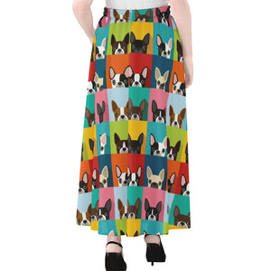 Boston Terrier Puppy Faces Print Chiffon Maxi Skirt