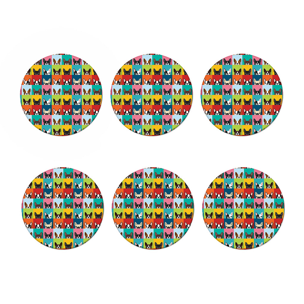 Boston Terrier Puppy Faces Print Coaster Set