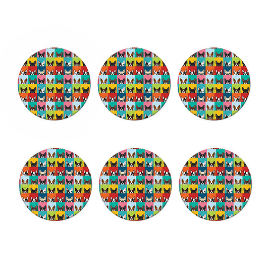 Boston Terrier Puppy Faces Print Coaster Set