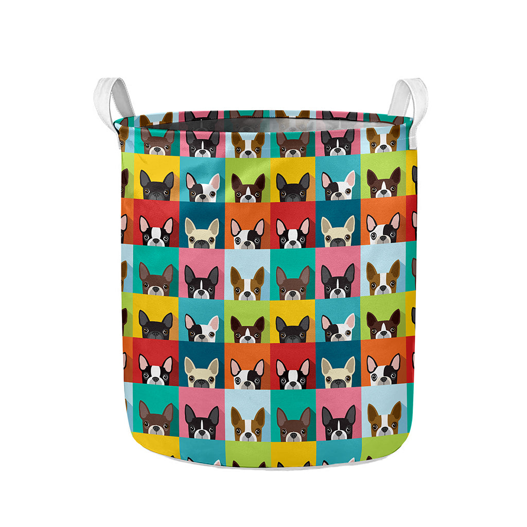 Boston Terrier Puppy Faces Print Collapsible Laundry Basket