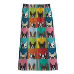 Boston Terrier Puppy Faces Print Cotton Front Slit Maxi Skirt