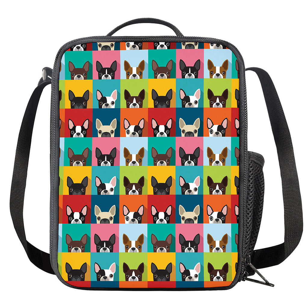 Boston Terrier Puppy Faces Print Crossbody Lunch Bag