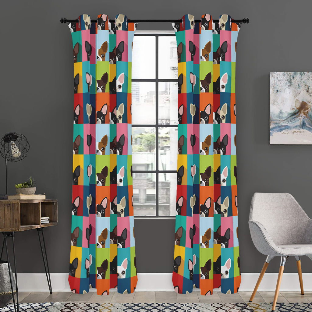 Boston Terrier Puppy Faces Print Curtain