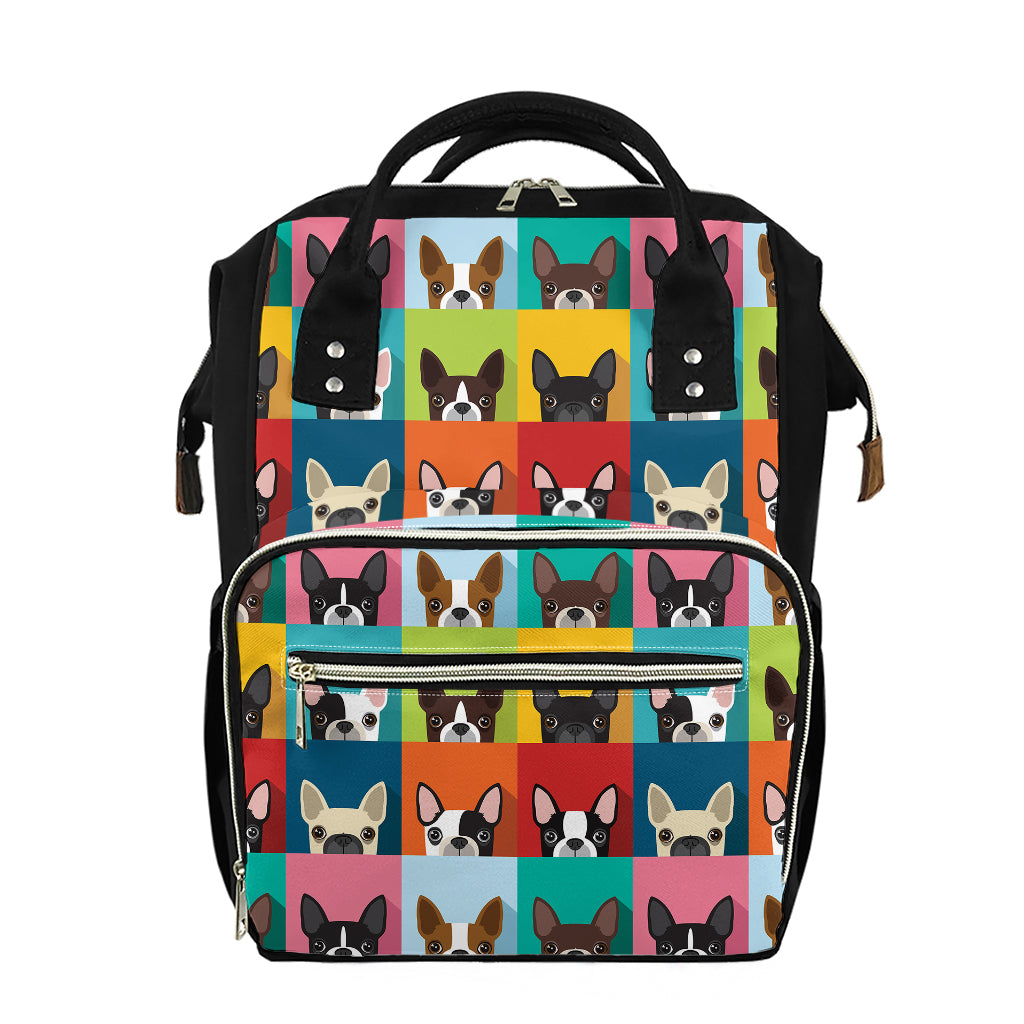 Boston Terrier Puppy Faces Print Diaper Bag