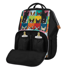 Boston Terrier Puppy Faces Print Diaper Bag