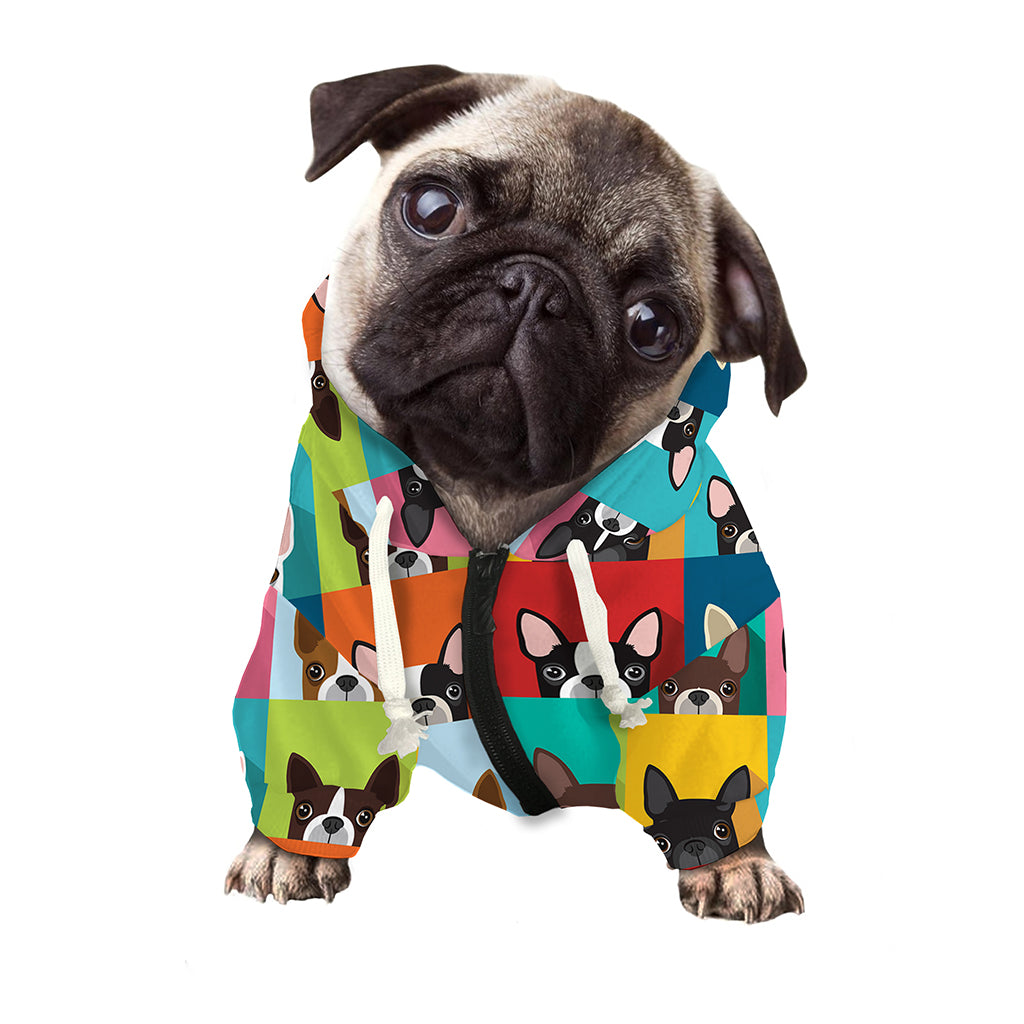 Boston Terrier Puppy Faces Print Dog Zip Up Hoodie