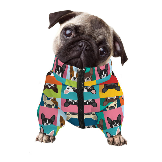 Boston Terrier Puppy Faces Print Dog Zip Up Jacket