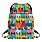 Boston Terrier Puppy Faces Print Drawstring Backpack