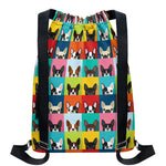 Boston Terrier Puppy Faces Print Drawstring Backpack