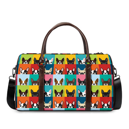 Boston Terrier Puppy Faces Print Duffle Bag