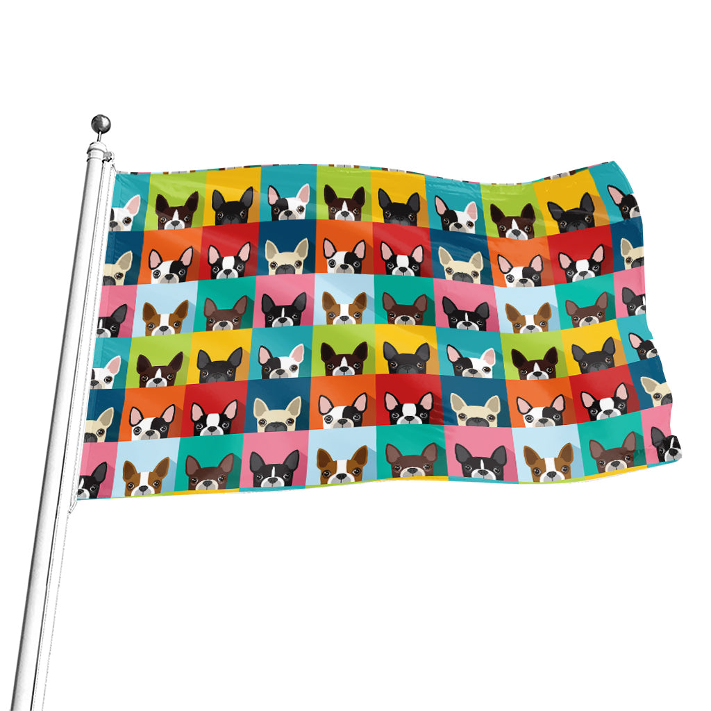 Boston Terrier Puppy Faces Print Flag