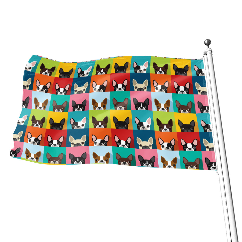 Boston Terrier Puppy Faces Print Flag