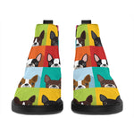 Boston Terrier Puppy Faces Print Flat Ankle Boots