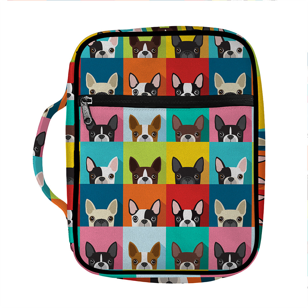 Boston Terrier Puppy Faces Print Front Pocket Bible Bag