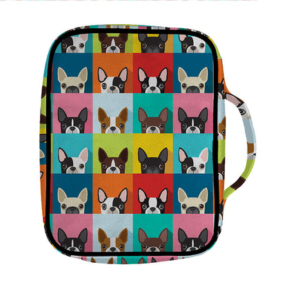 Boston Terrier Puppy Faces Print Front Pocket Bible Bag