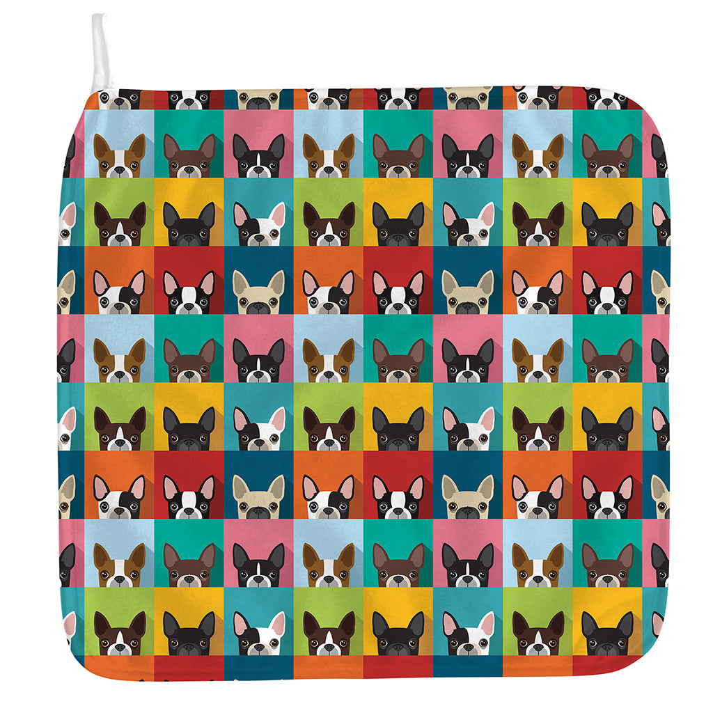 Boston Terrier Puppy Faces Print Hand Towel