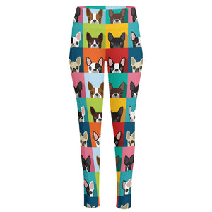 Boston Terrier Puppy Faces Print High-Waisted Pocket Leggings