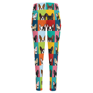 Boston Terrier Puppy Faces Print High-Waisted Pocket Leggings