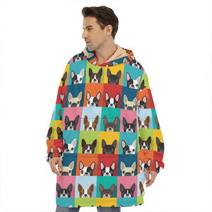 Boston Terrier Puppy Faces Print Hoodie Blanket