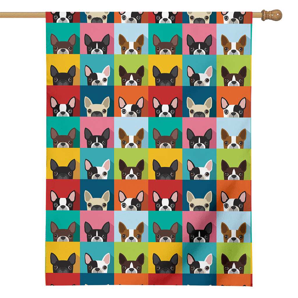 Boston Terrier Puppy Faces Print House Flag